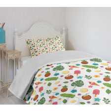 Ice Cream and Exotic Leaves Bedspread Set