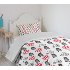 Sad Animal with Balloon Retro Bedspread Set