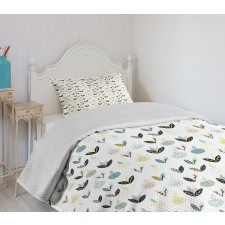 Colorful Plants and Leaves Bedspread Set