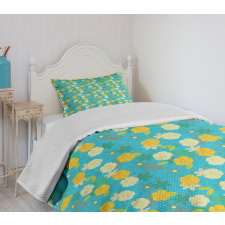 Flowers on Blue Pattern Bedspread Set