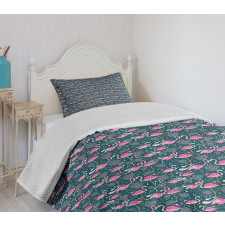 Exotic Pink Birds Flowers Bedspread Set