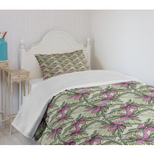 Flowers and Leaves Pattern Bedspread Set