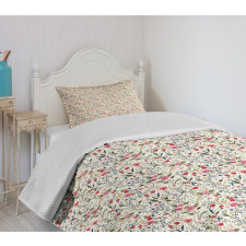 Roses Tulips and Sparrows Bedspread Set