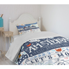 Canal Houses Travel Words Bedspread Set