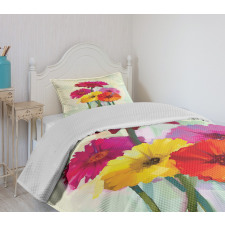 Oil Painting Flowers Bedspread Set