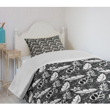 Monochrome Flowers and Dots Bedspread Set