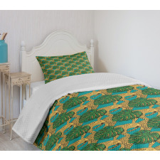 Animals and Monstera Leaves Bedspread Set