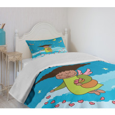 Cartoonish Sky at Night Bedspread Set