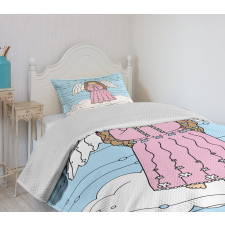 Doodle Girl on Cloud Bedspread Set