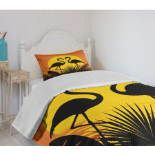 Sunset Flamingo Leaves Bedspread Set