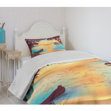 Calm Coast with Boat and Pier Bedspread Set