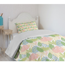 Exotic Pastel Leaves Art Bedspread Set