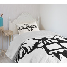 Sketch Style Christmas Angel Bedspread Set