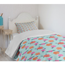 Abstract Pink Orange Flowers Bedspread Set