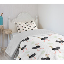 Hipster Bird Botany Leaves Bedspread Set