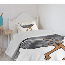 Striped Doodle Style Bird Bedspread Set
