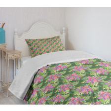 Tropical Flowers Palm Leaf Bedspread Set