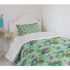 Hummingbird Monstera Leaves Bedspread Set