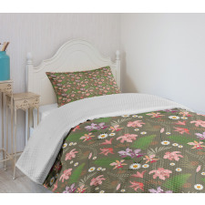 Daisy Hibiscus Fern Leaves Bedspread Set