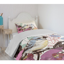 Bird Perched on Flowers Bedspread Set