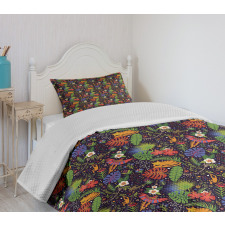 Monkeys Parrots Monstera Bedspread Set