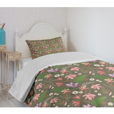 Ferns and Flowers Design Bedspread Set