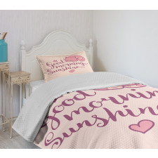 Sleeping Pink Cat and Text Bedspread Set