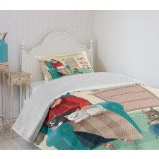 Lady in Armchair and Kitten Bedspread Set