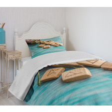 the Image of Wooden Pieces Bedspread Set