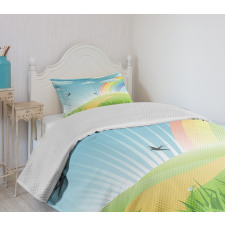 Birds and Rainbow Stripes Bedspread Set