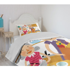 Elderly Couple in Kitchen Bedspread Set