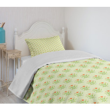 Orange Flower Green Leaf Bedspread Set