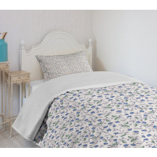 Blue Cornflowers and Leaves Bedspread Set