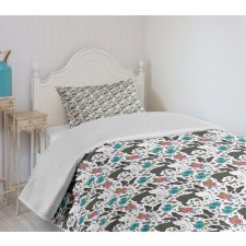 Boston Terriers and Flowers Bedspread Set