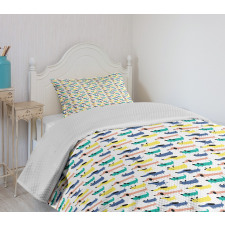 Colorful Cartoon Silhouettes Bedspread Set