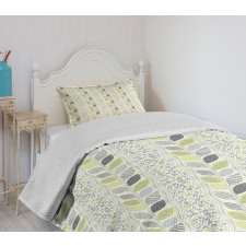 Stripes Sketched Leaves Bedspread Set