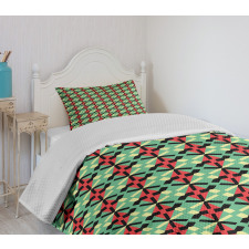 Rhombus and Dashed Lines Bedspread Set