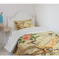 Stamp Big Ben and Bicycle Bedspread Set