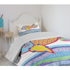Fish Scales and Squares Doodle Bedspread Set