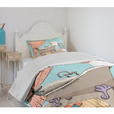 Bathroom Tub Illustration Bedspread Set