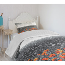 Flower Field Greyscale Design Bedspread Set