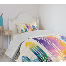 Outlined Monuments Skylines Bedspread Set