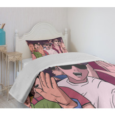 Music Festival Cartoon Image Bedspread Set