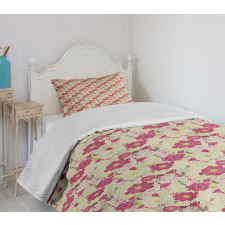 Feminine Floral Pinky Garden Bedspread Set