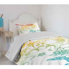 Oriental Bird with Flowers Bedspread Set