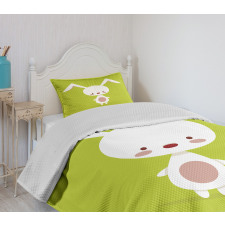 Cartoon Character on Green Bedspread Set