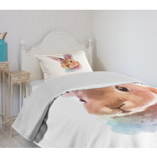 Watercolor Art Rabbit Head Bedspread Set