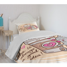 Coffee Lover Rabbit Words Bedspread Set