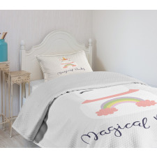 Unicorn Cake Cursive Words Bedspread Set