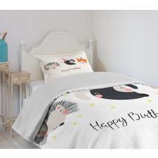 Hedgehog Cat Cursive Bedspread Set